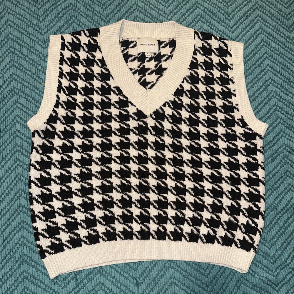 Pink Rose Woman’s Black and White Sweater Vest